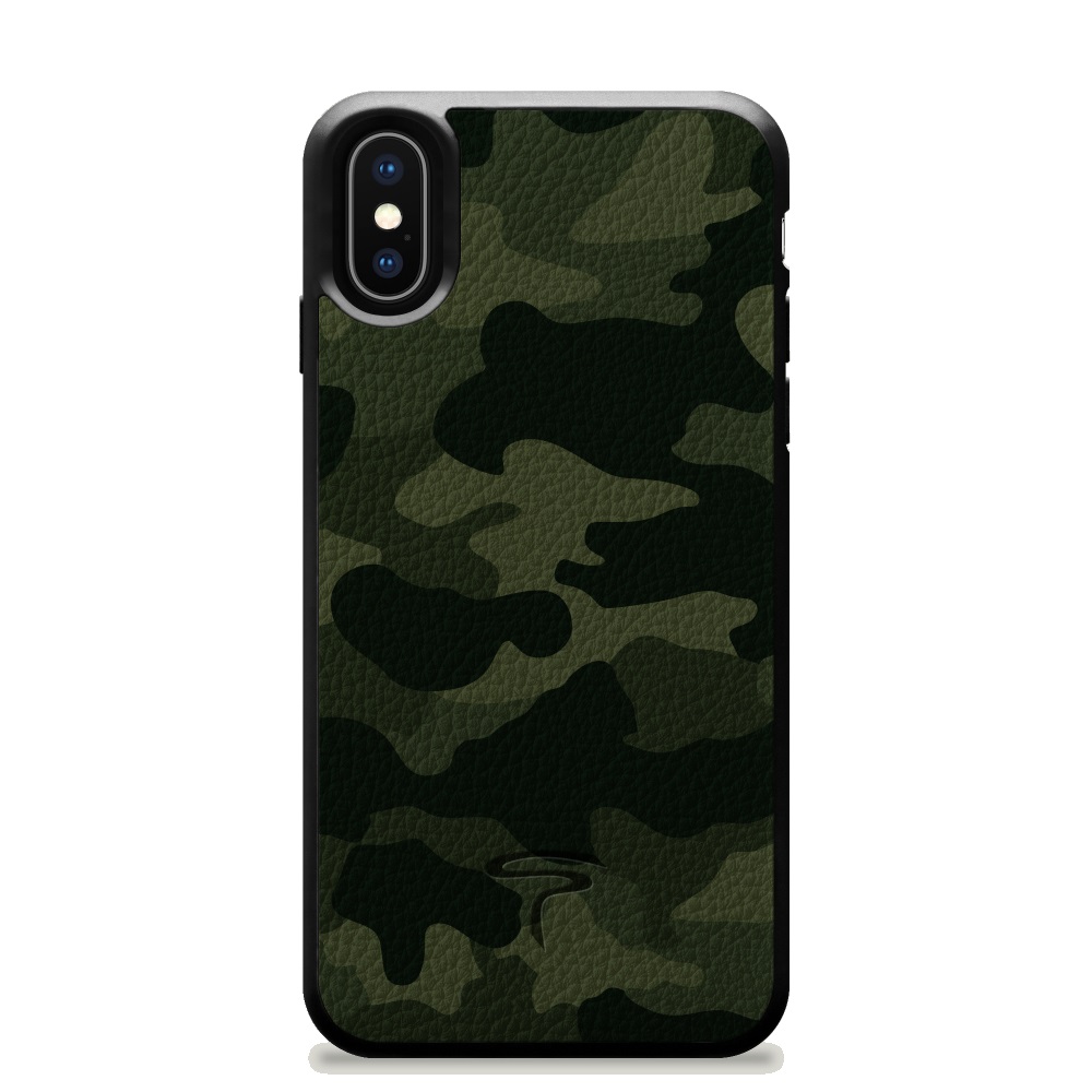 Чехол для iPhone XS Max Camouflage leather Hard Army, хаки