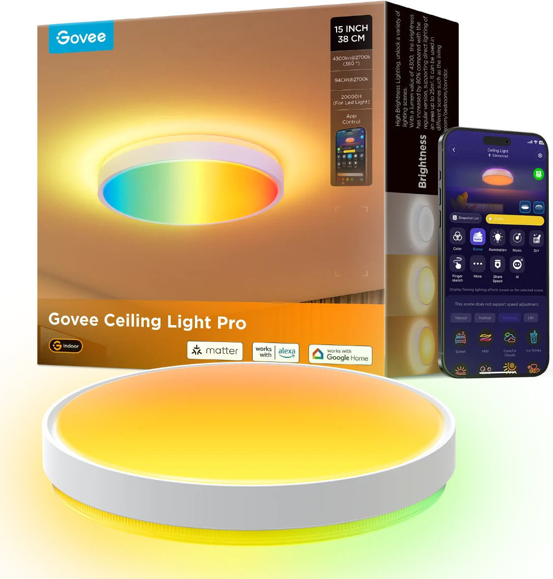 

Лампа потолочная Govee RGBWW + RGBICWW, белый, Лампа потолочная RGBWW + RGBICWW, белый