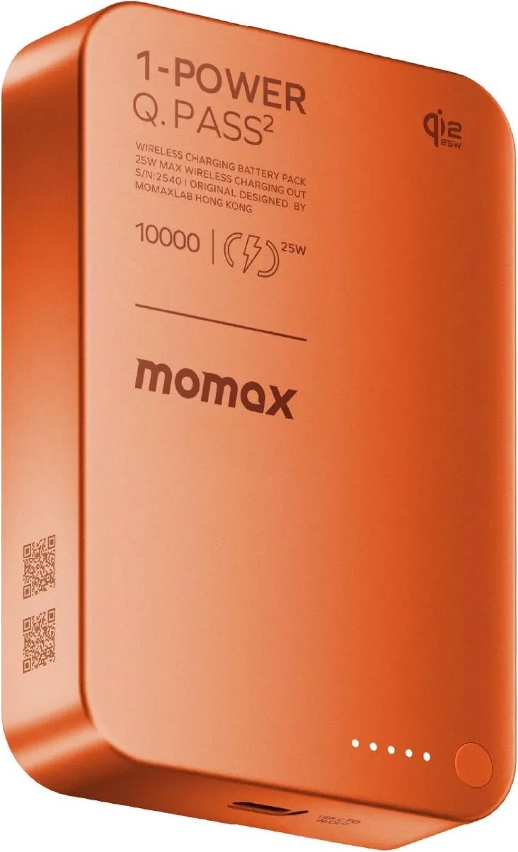 Внешний аккумулятор MOMAX 10000mAh, MagSafe, Qi2.2, оранжевый