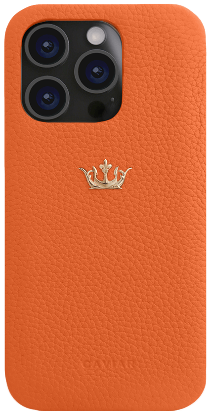 Чехол Caviar Leather Fine Case для iPhone 15 Pro Мах, кожа, оранжевый