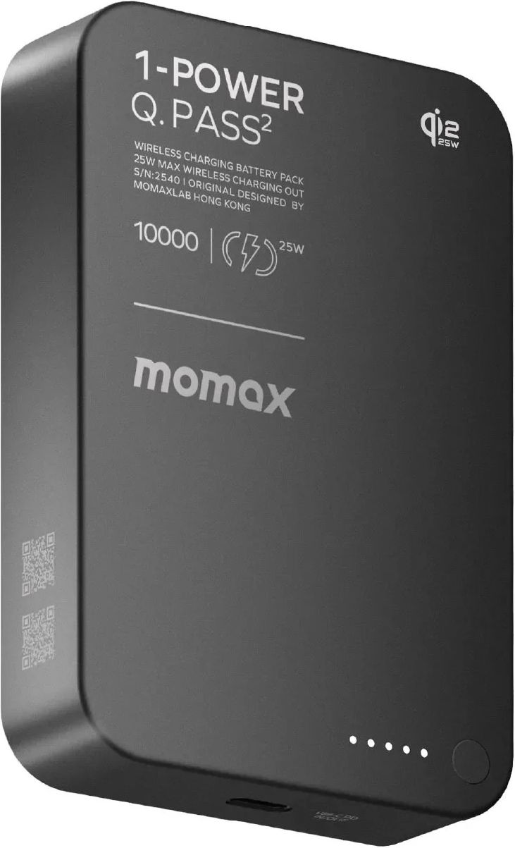 Внешний аккумулятор MOMAX 10000mAh, MagSafe, Qi2.2, черный