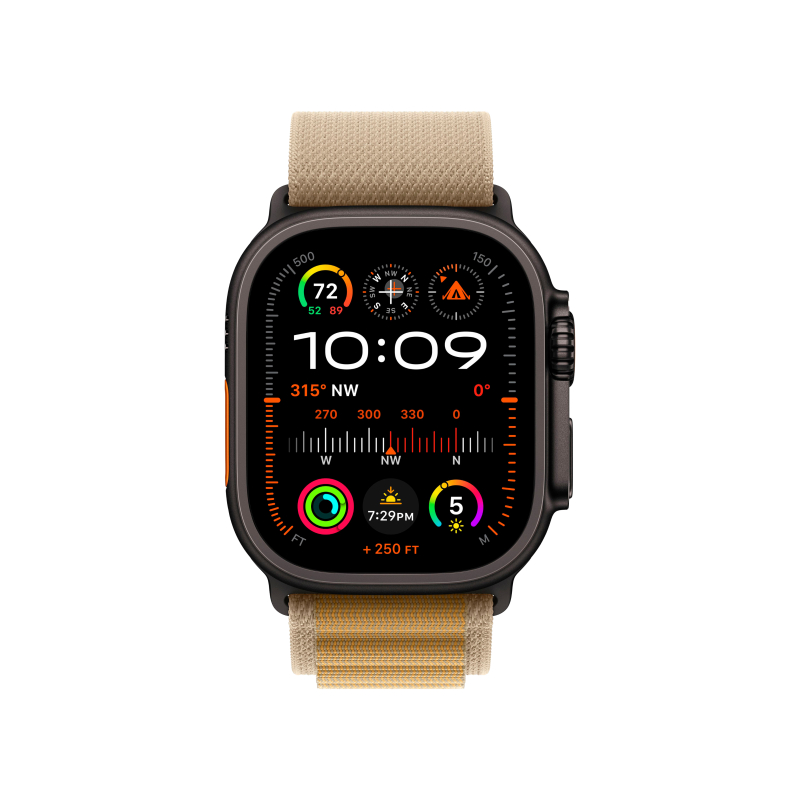 Apple Watch Ultra 2 GPS + Cellular, 49 мм, корпус из черного титана, ремешок Alpine цвета "загар", размер M Фото-2