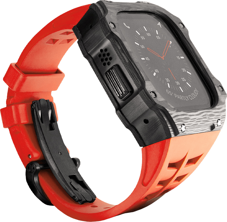 

Чехол Caviar Case Rage для Apple Watch Ultra 49 мм, карбон, черный/красный, Чехол Case Rage для Apple Watch Ultra 49 мм, карбон, черный/красный