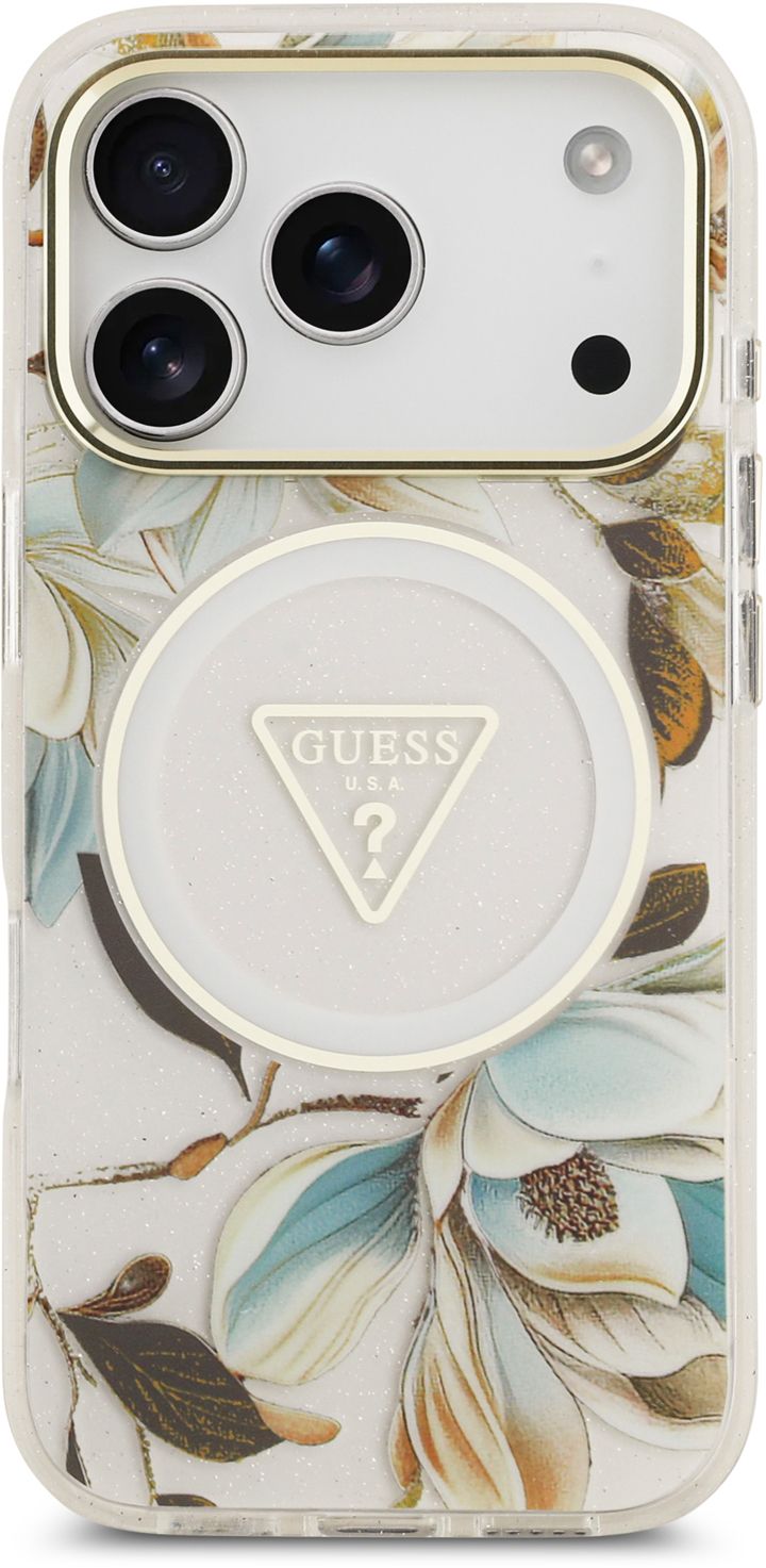 

Чехол Guess Glitter Flowers для iPhone 17 Pro Max, белый, Чехол Glitter Flowers для iPhone 17 Pro Max, белый
