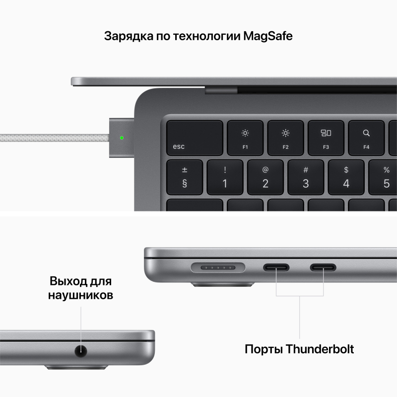 Apple MacBook Air 13" (M2, 8C CPU/10C GPU, 2022), 8 ГБ, 512 ГБ SSD, «серый космос» Фото-6