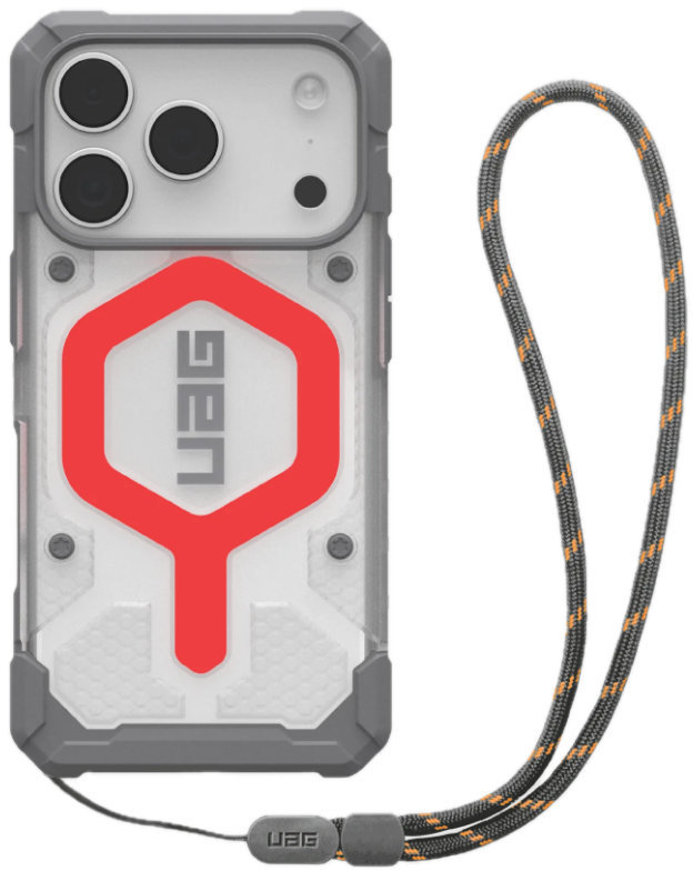 

Чехол UAG Pathfinder MagSafe для iPhone 17 Pro + ремешок, серый+красный, Прозрачный, Чехол Pathfinder MagSafe для iPhone 17 Pro + ремешок, серый+красный