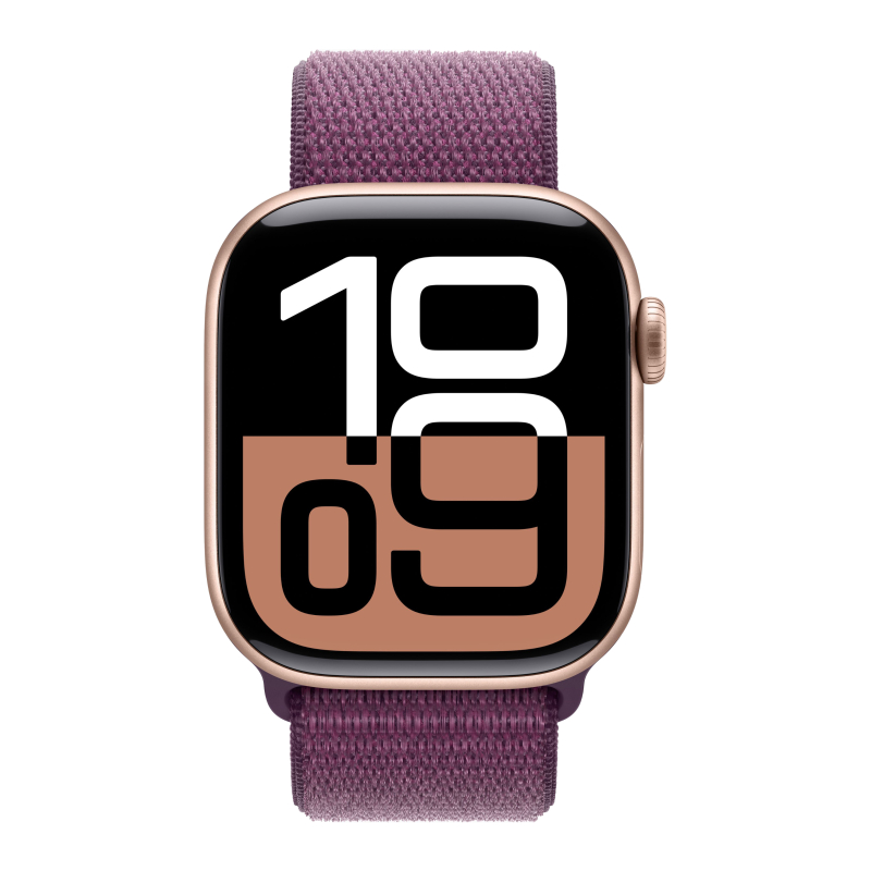 Apple Watch Series 10, 46 мм, корпус из алюминия цвета «розовое золото», спортивный браслет сливового цвета Фото-2