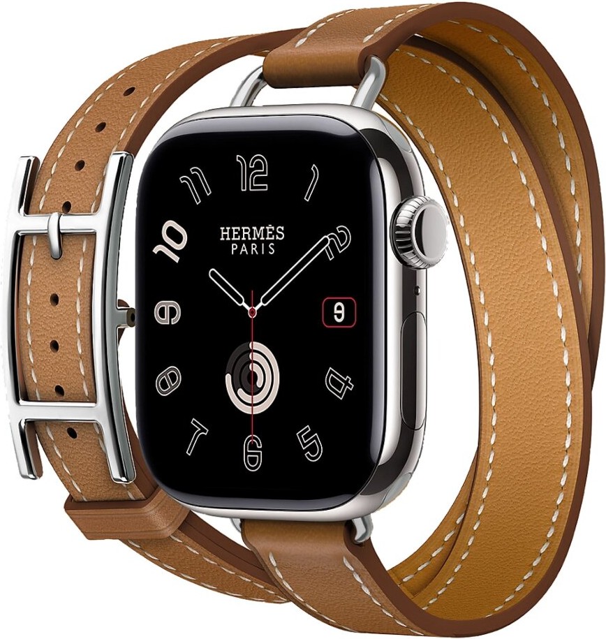 

Apple Watch Series 10 Hermes, 42 мм, титановый корпус, двойной ремешок из телячьей кожи Hapi Attelage Gold Swift, Коричневый, Watch Series 10 Hermes, 42 мм, титановый корпус, двойной ремешок из телячьей кожи Hapi Attelage Gold Swift