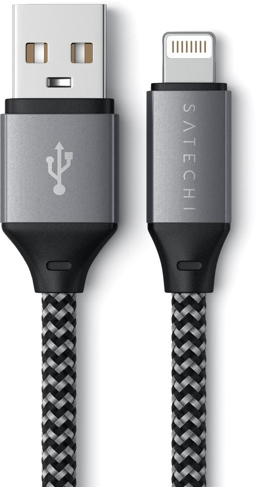 Кабель Satechi USB-A - Lightning, 25 см, серый космос
