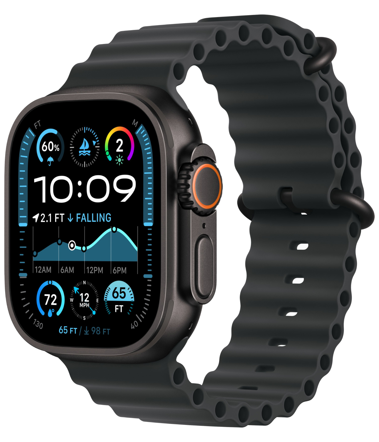 

Apple Watch Ultra 2 GPS + Cellular, 49 мм, корпус из черного титана, ремешок Ocean черного цвета, Черный, Watch Ultra 2 GPS + Cellular, 49 мм, корпус из черного титана, ремешок Ocean черного цвета