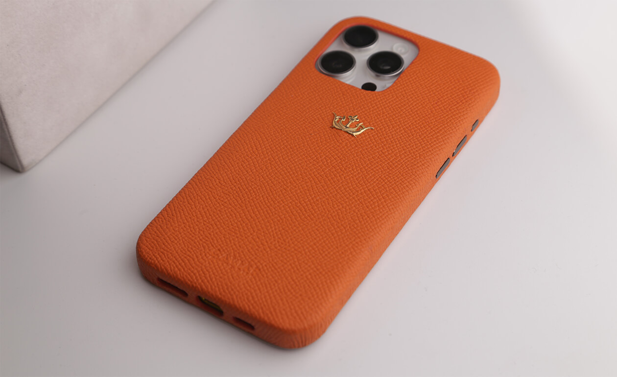 Чехол Caviar Leather Case для iPhone 16 Pro Мах, кожа, оранжевый Фото-3