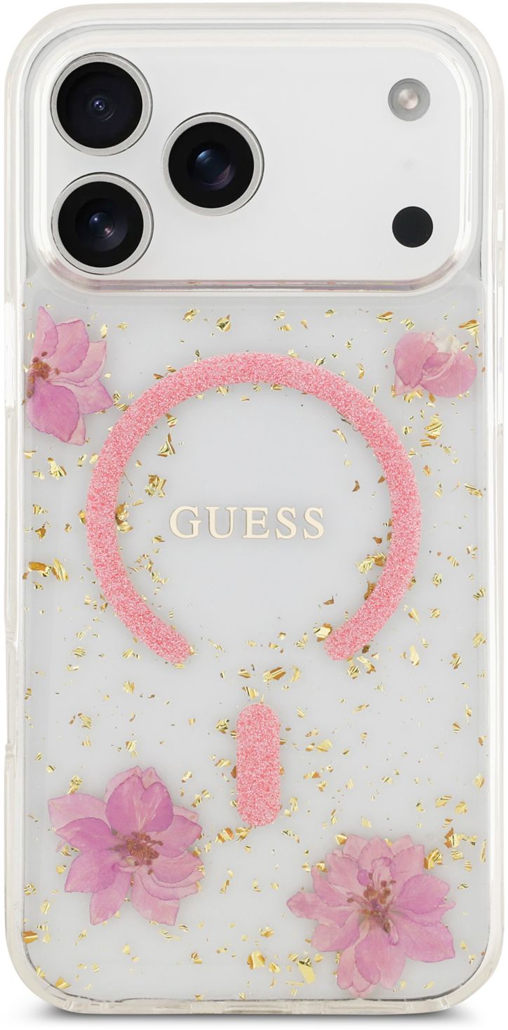 

Чехол Guess Epoxy Dried Flowers для iPhone 17 Pro Max, розовый, Чехол Epoxy Dried Flowers для iPhone 17 Pro Max, розовый