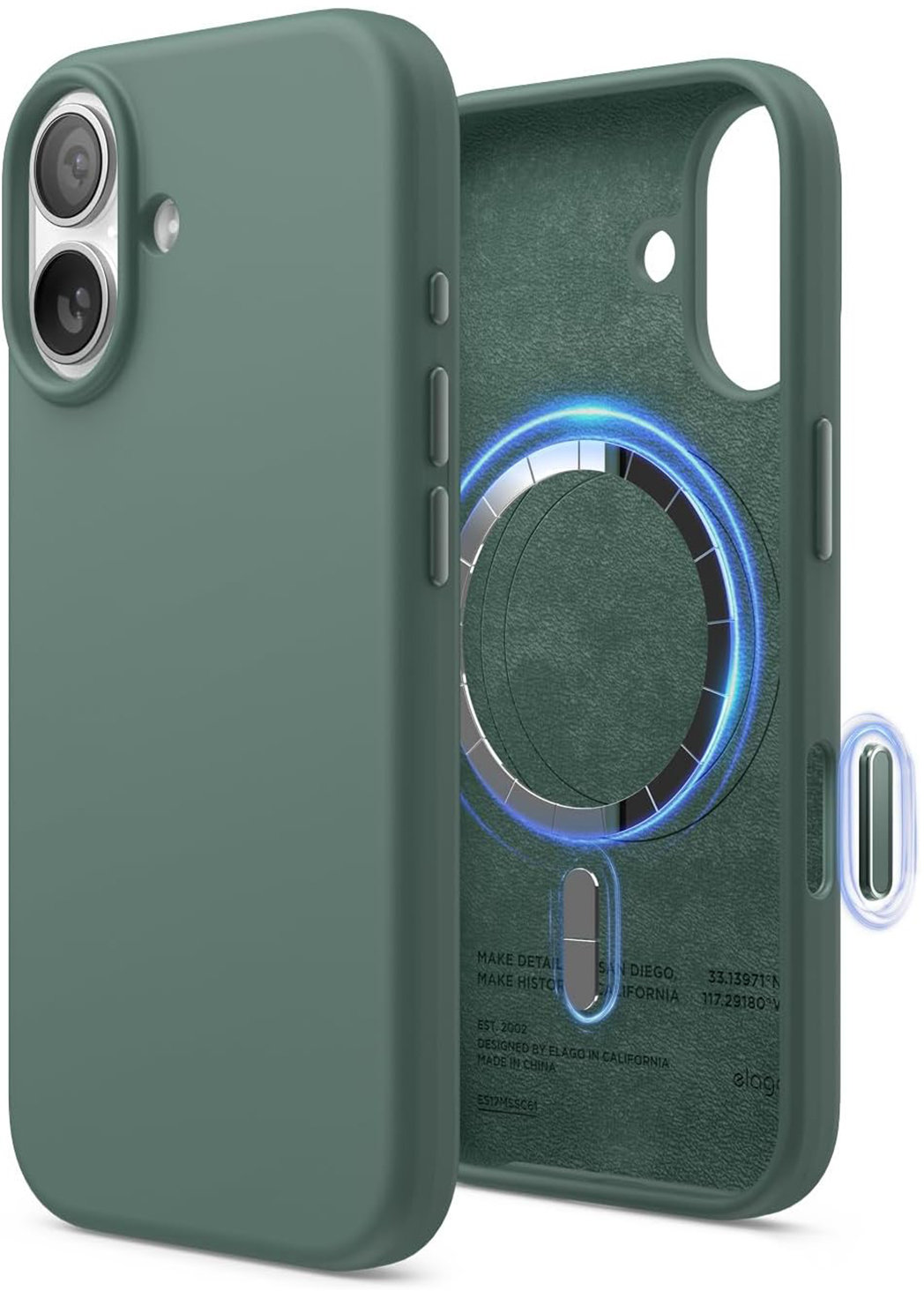 

Чехол Elago Magnetic Midnight Green для iPhone 17, MagSafe, силикон, темно-зеленый, Тёмно-зелёный, Чехол Magnetic Midnight Green для iPhone 17, MagSafe, силикон, темно-зеленый