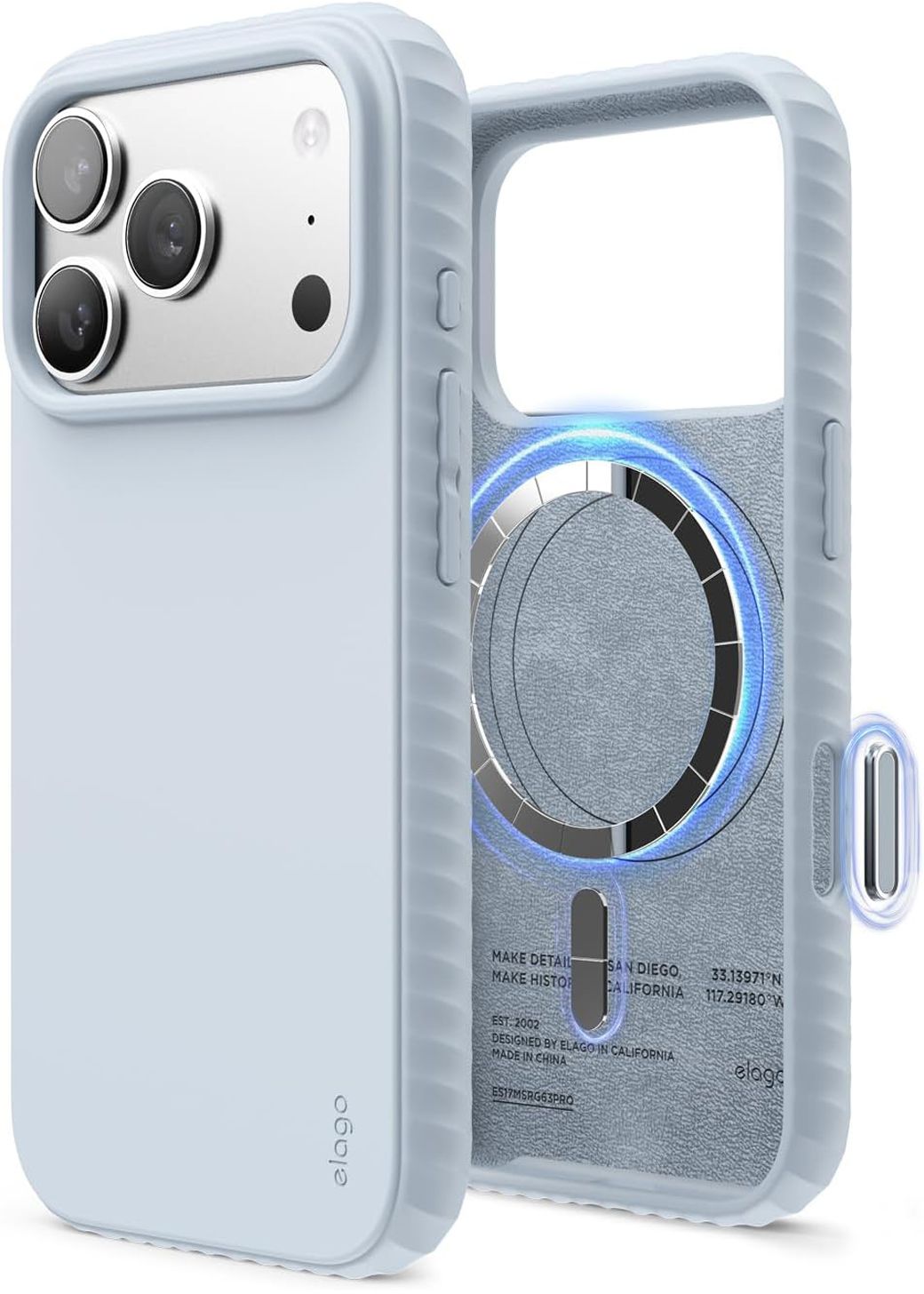 

Чехол Elago Magnetic Ridge Light Blue для iPhone 17 Pro Max, MagSafe, силикон, голубой, Чехол Magnetic Ridge Light Blue для iPhone 17 Pro Max, MagSafe, силикон, голубой