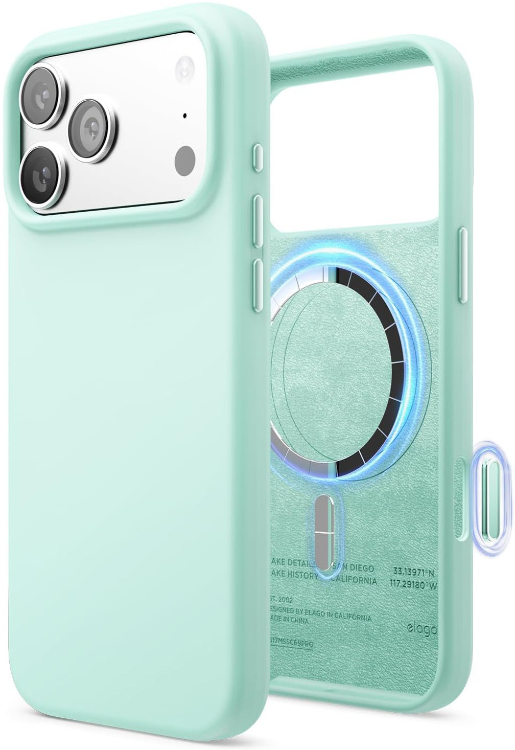 

Чехол Elago Magnetic Aqua Sky для iPhone 17 Pro Max, MagSafe, силикон, аквамарин, Бирюзовый, Чехол Magnetic Aqua Sky для iPhone 17 Pro Max, MagSafe, силикон, аквамарин