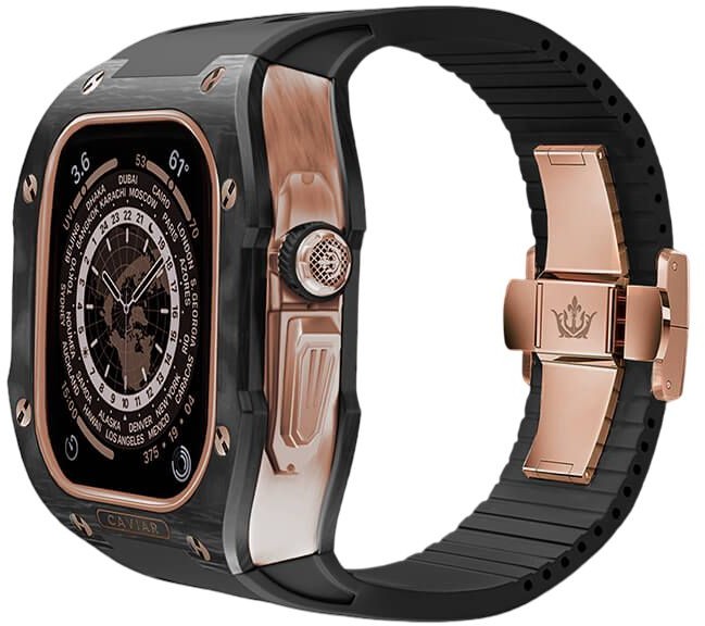 Чехол Caviar Case Advantage для Apple Watch 10 46 мм, карбон, черный+золотой Фото-2
