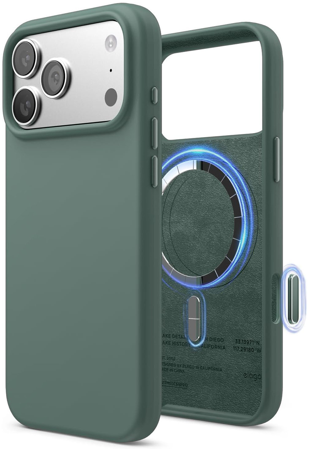 

Чехол Elago Magnetic Midnight Green для iPhone 17 Pro Max, MagSafe, силикон, темно-зеленый, Чехол Magnetic Midnight Green для iPhone 17 Pro Max, MagSafe, силикон, темно-зеленый