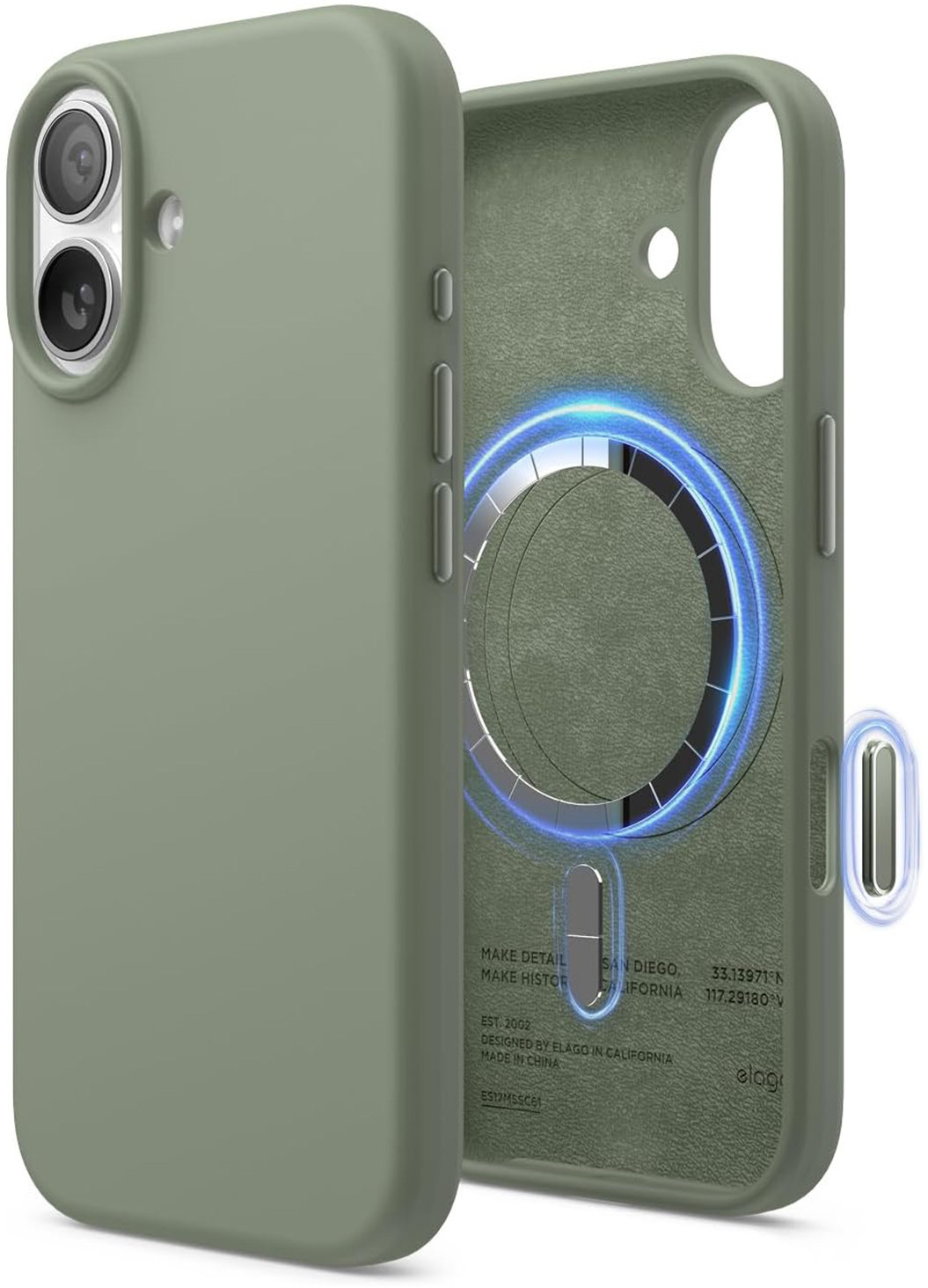 

Чехол Elago Magnetic Jean Indigo для iPhone 17, MagSafe, силикон, хаки, Чехол Magnetic Jean Indigo для iPhone 17, MagSafe, силикон, хаки