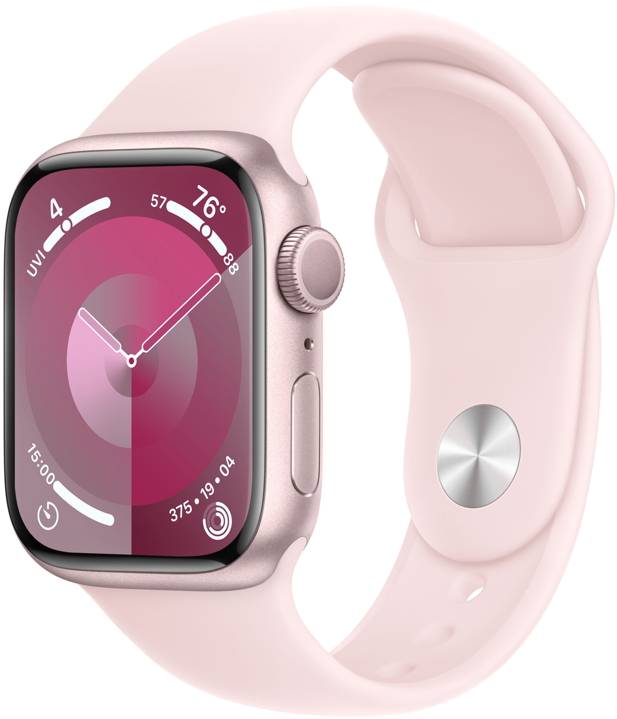 Бренд Apple Watch Series 9, 45 мм, корпус из алюминия розового цвета, спортивный ремешок нежно-розового цвета, размер M/L