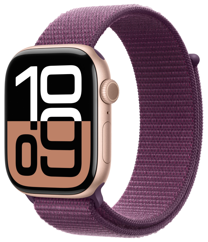   restore Apple Watch Series 10, 46 мм, корпус из алюминия цвета «розовое золото», спортивный браслет сливового цвета