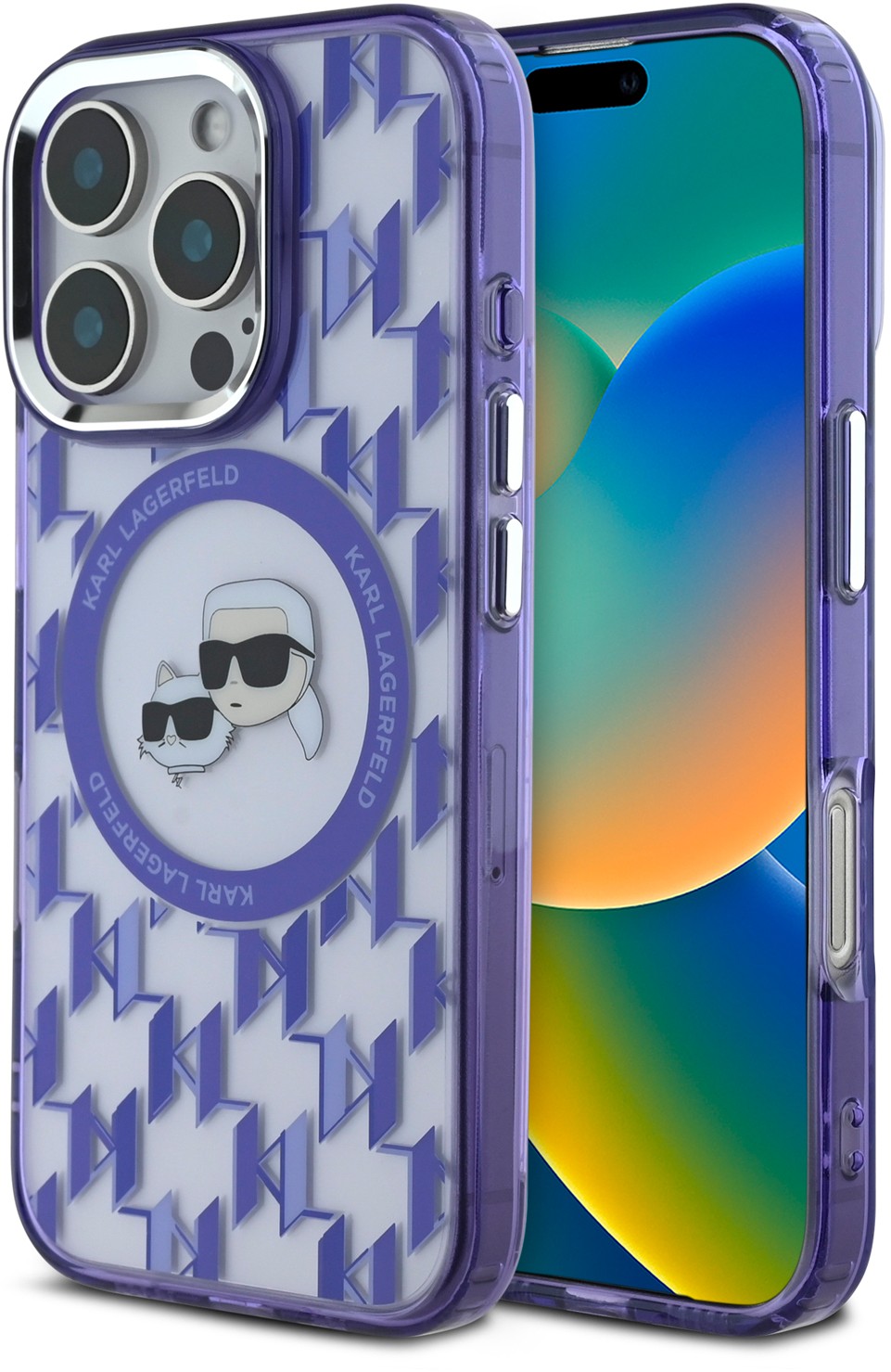 

Чехол Karl Lagerfeld Monogram NFT & Choupette MagSafe для iPhone 16 Pro, фиолетовый, Чехол Monogram NFT & Choupette MagSafe для iPhone 16 Pro, фиолетовый