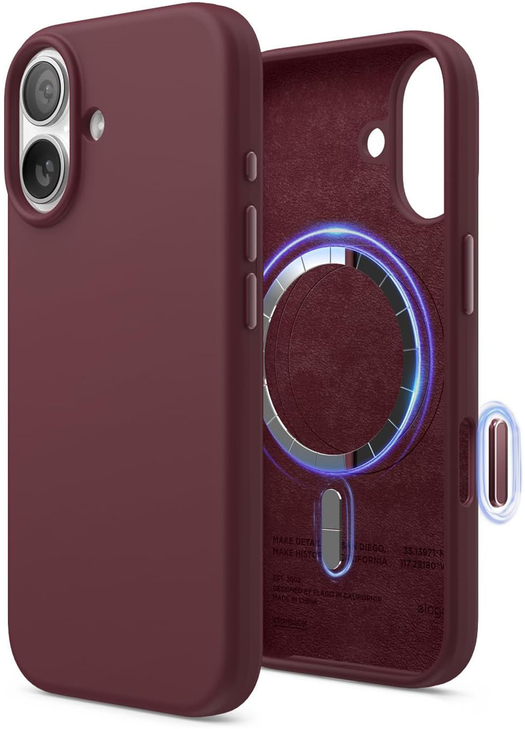 

Чехол Elago Magnetic Alpine Green для iPhone 17, MagSafe, силикон, бордовый, Чехол Magnetic Alpine Green для iPhone 17, MagSafe, силикон, бордовый