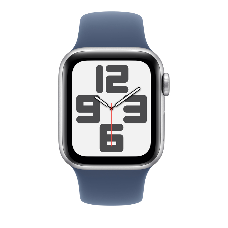 Apple Watch SE 2024, 40 мм, корпус из алюминия серебристого цвета, спортивный ремешок цвета «синий деним» S/M Фото-2