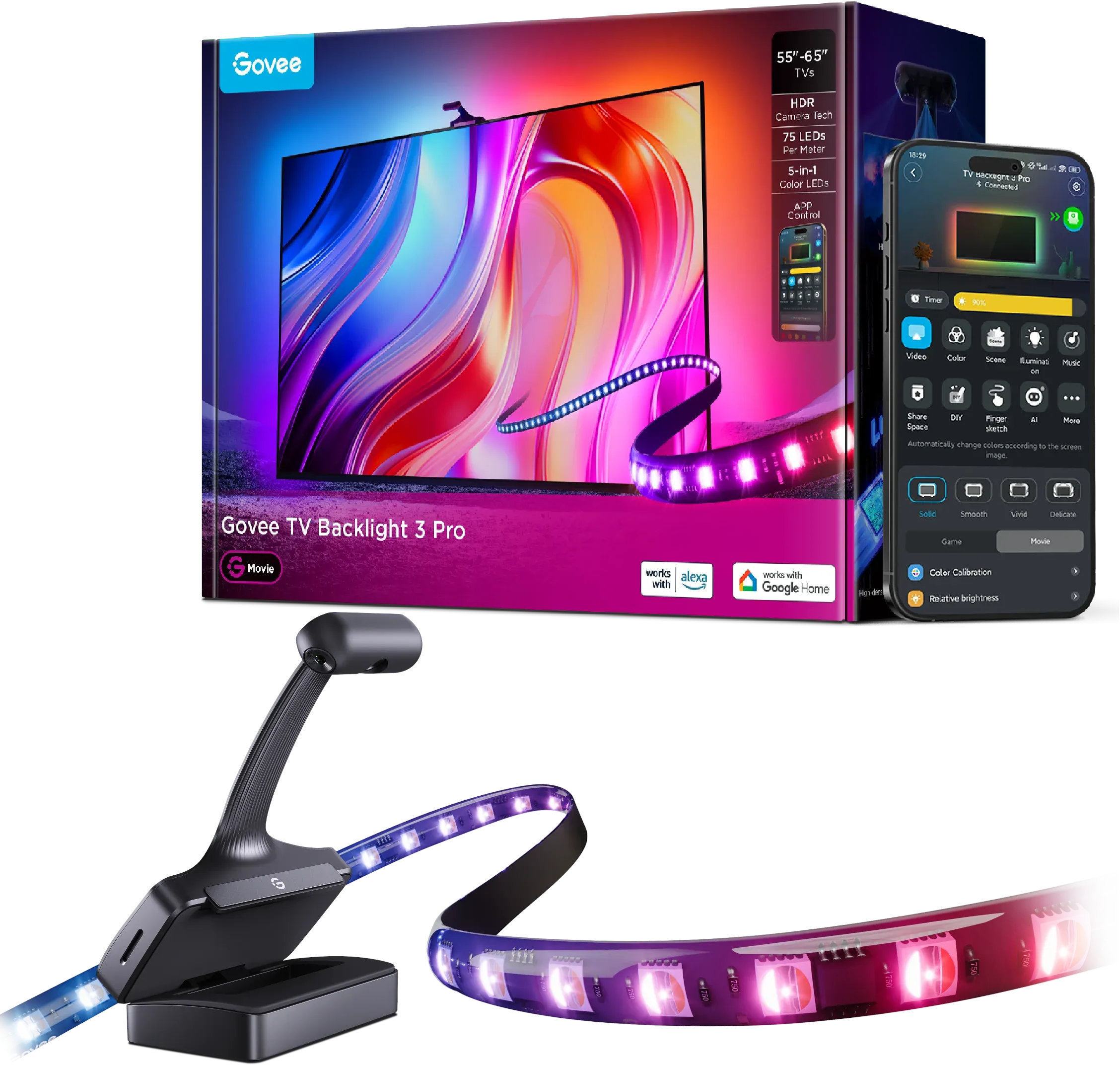 

Подсветка Govee Three-camera TV Backlight с функцией ИИ для телевизора 55-65", Черный, Подсветка Three-camera TV Backlight с функцией ИИ для телевизора 55-65"