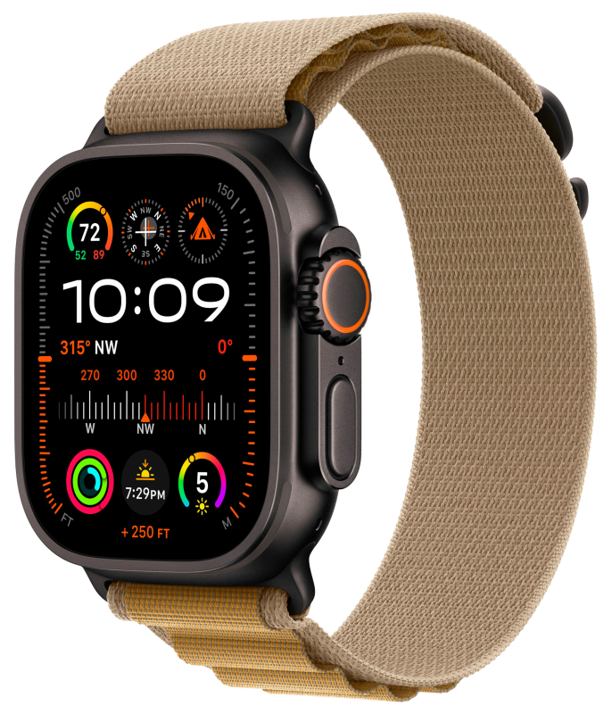 

Apple Watch Ultra 2 GPS + Cellular, 49 мм, корпус из черного титана, ремешок Alpine цвета "загар", размер M, «загар», Watch Ultra 2 GPS + Cellular, 49 мм, корпус из черного титана, ремешок Alpine цвета "загар", размер M