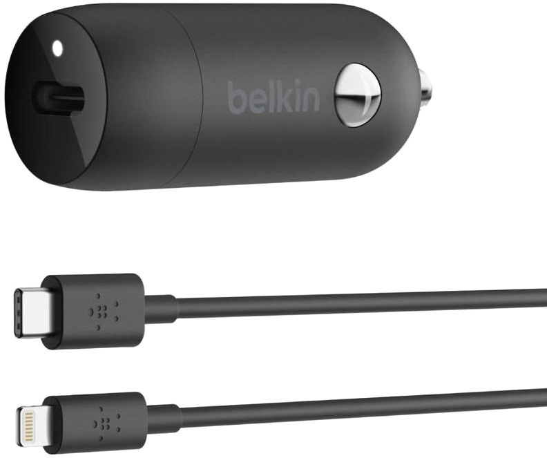 Belkin Автомобильное зарядное устройство Boost Charge USB-C + кабель Lightning, 20Вт, PD, черный