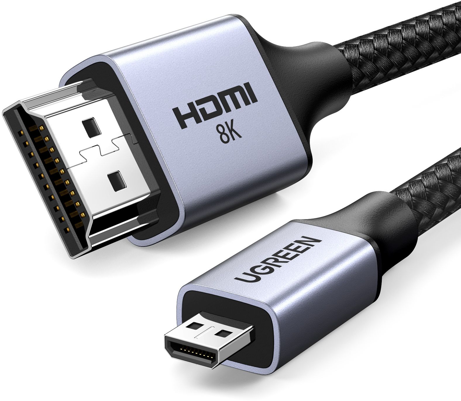 Кабель UGREEN HD164 micro-HDMI - HDMI, 8k, 2 м, cерый космос