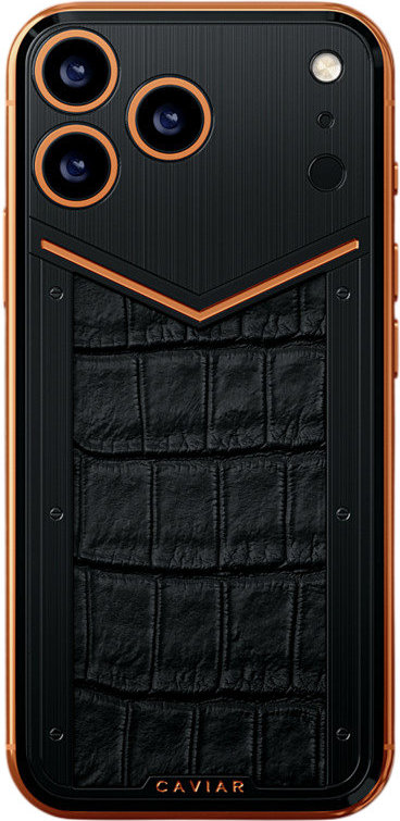 Накладка Caviar Stimulus Magnetic для iPhone 18 Pro Max, кожа, черный+оранжевый