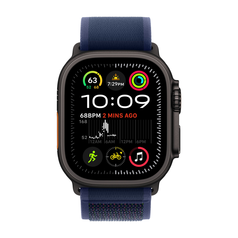 Apple Watch Ultra 2 GPS + Cellular, 49 мм, корпус черного из титана, ремешок Trail голубого цвета, размер M/L Фото-2