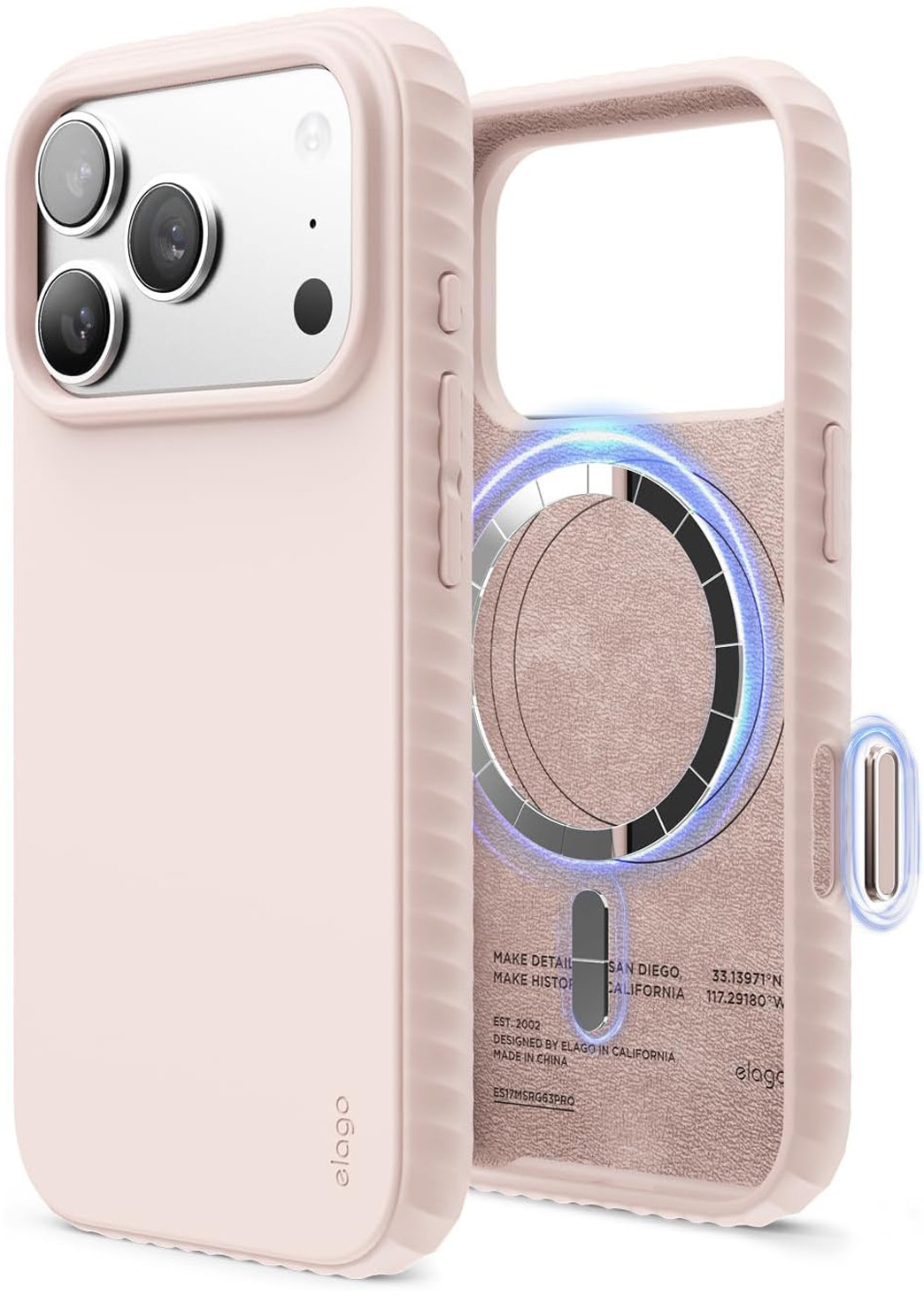 

Чехол Elago Magnetic Ridge Light Blue для iPhone 17 Pro, MagSafe, силикон, розовый, Чехол Magnetic Ridge Light Blue для iPhone 17 Pro, MagSafe, силикон, розовый