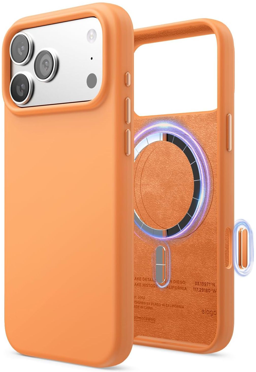 

Чехол Elago Magnetic Orange для iPhone 17 Pro, MagSafe, силикон, оранжевый, Чехол Magnetic Orange для iPhone 17 Pro, MagSafe, силикон, оранжевый