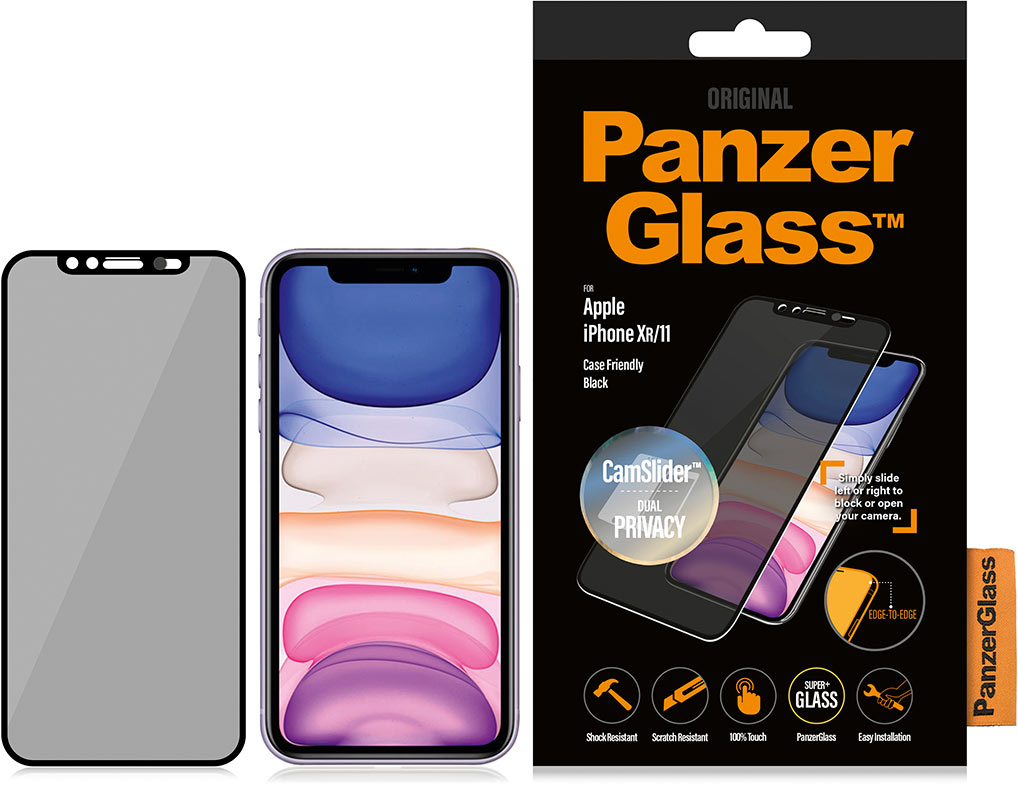 Купить Стекло защитное PanzerGlass CamSlider Privacy для iPhone 11/Xr,  черный — цена, описание в каталоге Сети фирменных магазинов restore: -  Москва