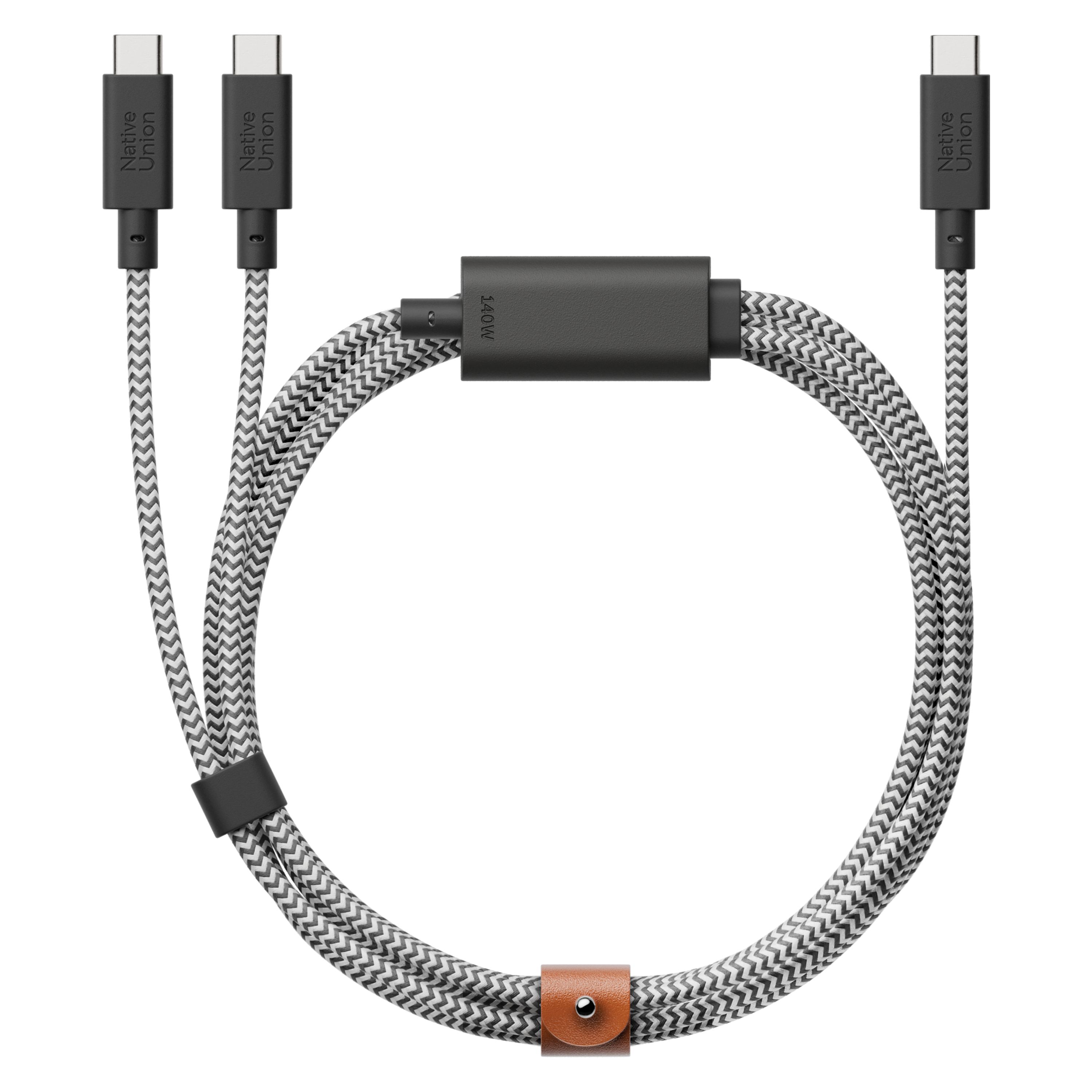 

Кабель Native Union USB-C - 2xUSB-C, 140Вт, 2м, зебра, Черный + белый, Кабель USB-C - 2xUSB-C, 140Вт, 2м, зебра