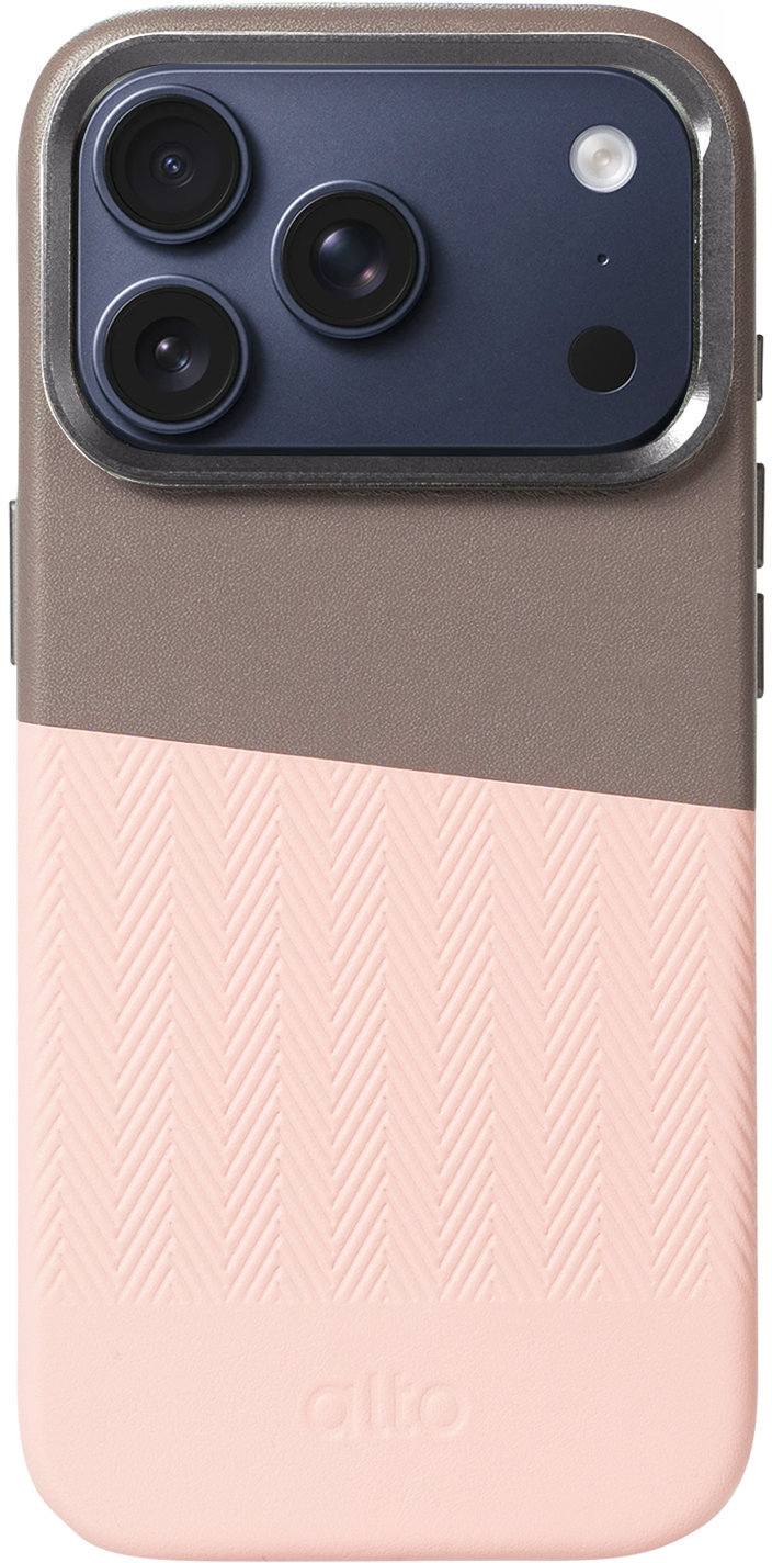 

Чехол Alto Herring для iPhone 17 Pro, MagSafe, кожа, серый/розовый, Чехол Herring для iPhone 17 Pro, MagSafe, кожа, серый/розовый