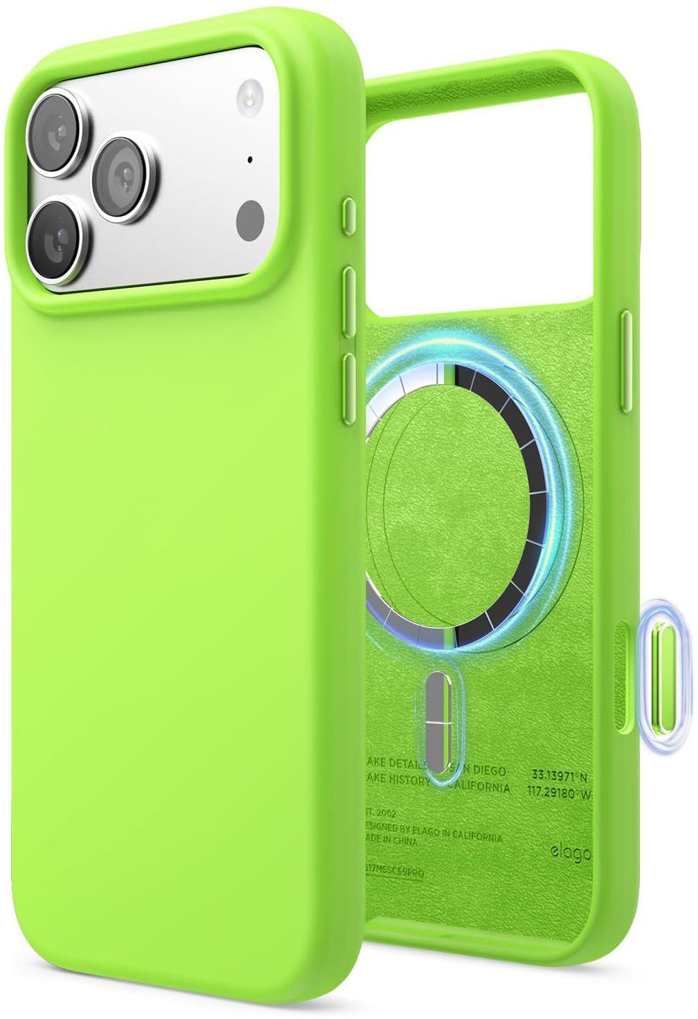 Elago Чехол Magnetic Lime Green для iPhone 17 Pro, MagSafe, силикон, лаймовый