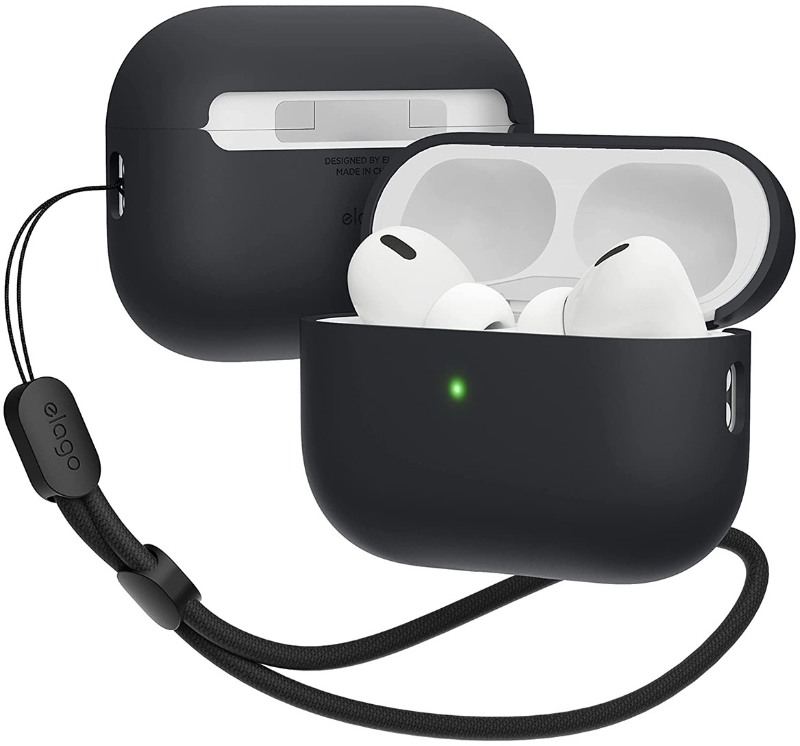 

Чехол Elago Liquid Round strap для AirPods Pro 2, силикон, черный, Чехол Liquid Round strap для AirPods Pro 2, силикон, черный