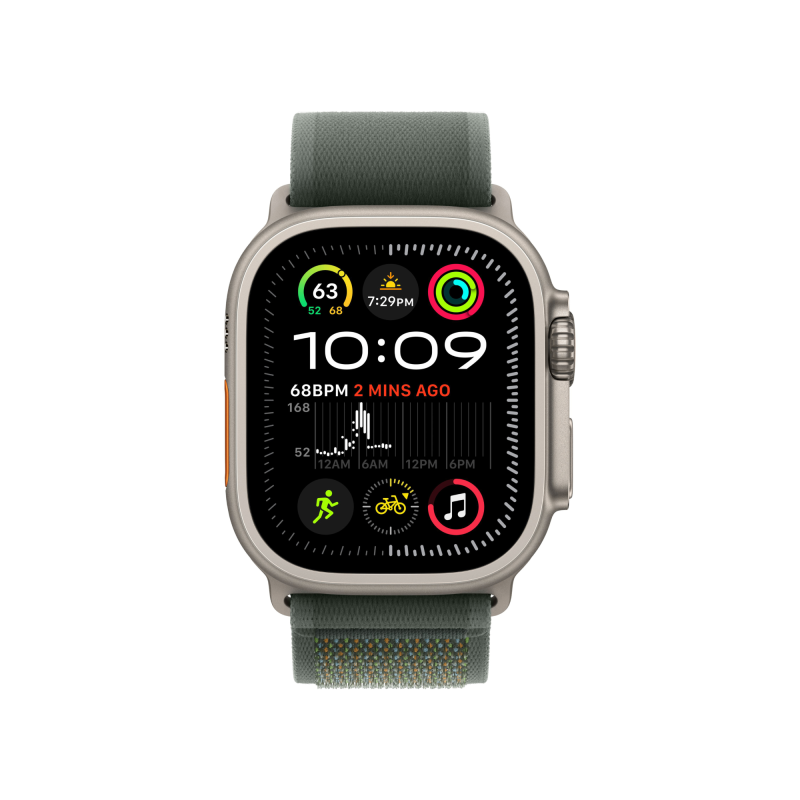 Apple Watch Ultra 2 GPS + Cellular, 49 мм, корпус из бежевого титана, ремешок Trail зеленого цвета, размер M Фото-2