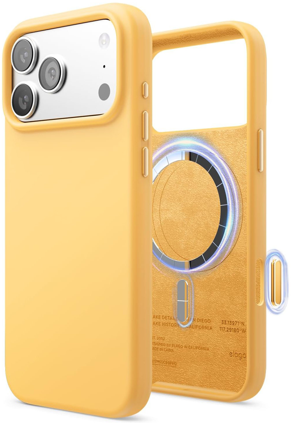 

Чехол Elago Magnetic Sunshine для iPhone 17 Pro Max, MagSafe, силикон, солнечный, Солнечно-желтый, Чехол Magnetic Sunshine для iPhone 17 Pro Max, MagSafe, силикон, солнечный