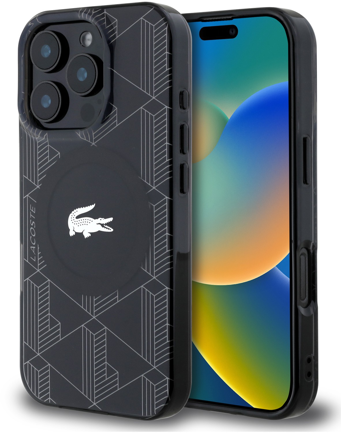 

Чехол Lacoste Double Blend MagSafe для iPhone 16 Pro, черный, Чехол Double Blend MagSafe для iPhone 16 Pro, черный