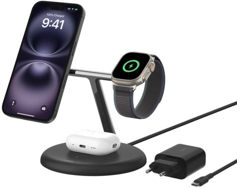 

Беспроводное зарядное устройство Belkin Boost Charge 3in1 MagSafe Qi2, 15вт, черный, Беспроводное зарядное устройство Boost Charge 3in1 MagSafe Qi2, 15вт, черный