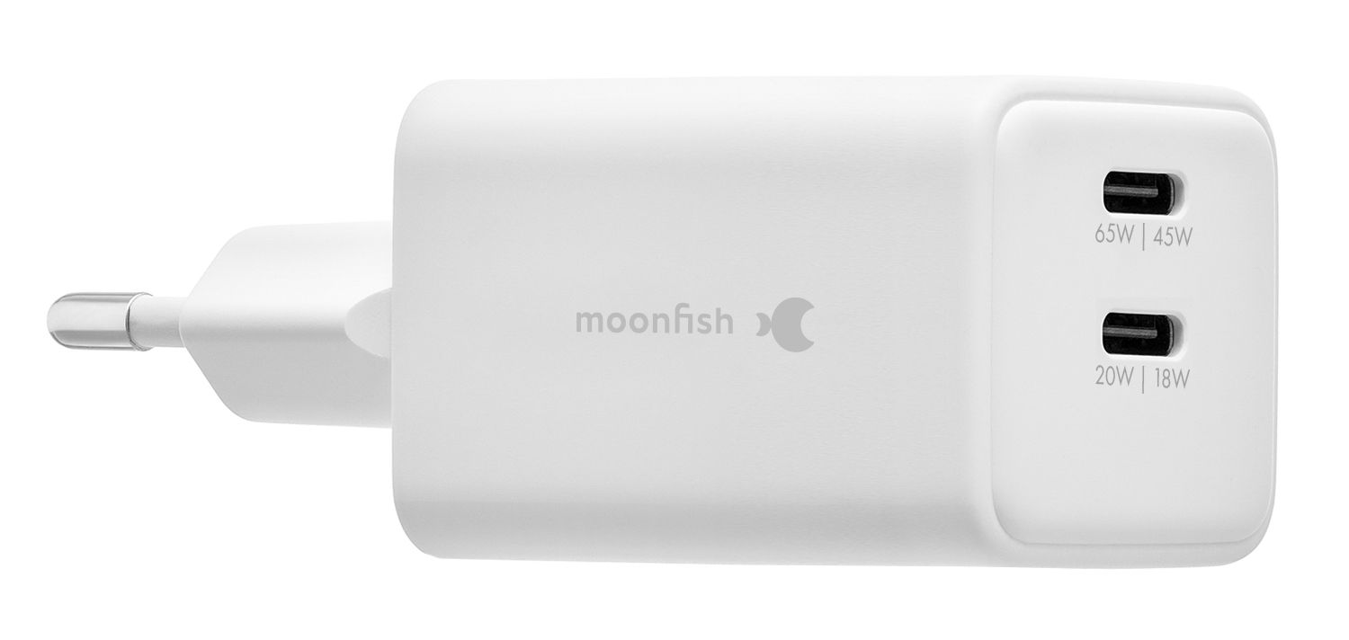 Сетевое зарядное устройство moonfish 2 USB-C, GaN, PD, 65 Вт, белый