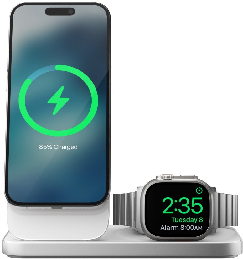 Nomad Беспроводное зарядное устройство Stand One Max 3-in-1 MagSafe, 15Вт, Qi2, серебристый