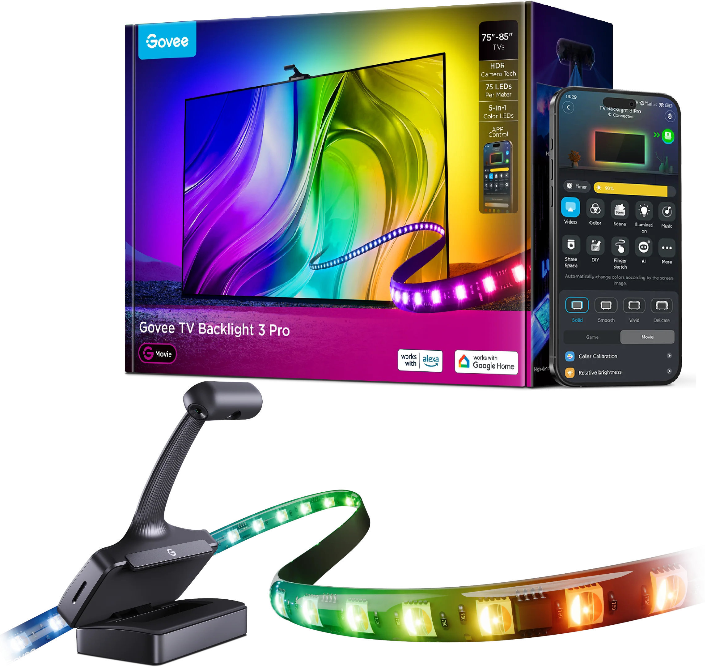 

Подсветка Govee Three-camera TV Backlight с функцией ИИ для телевизора 75-85", Черный, Подсветка Three-camera TV Backlight с функцией ИИ для телевизора 75-85"