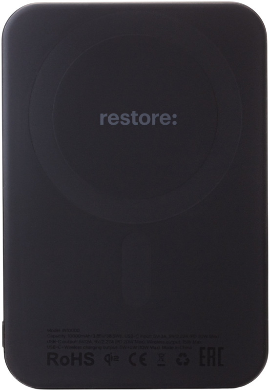 Внешний аккумулятор restore: Magnetic, 10000mAh, черный