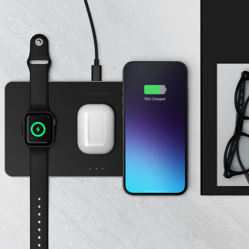 Беспроводное зарядное устройство Satechi Trio Wireless Charging Pad (Apple Watch, AirPods, iPhone), серый космос Фото-7