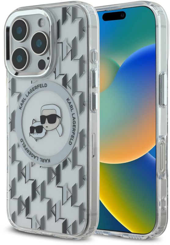 Чехол Karl Lagerfeld Monogram NFT & Choupette MagSafe для iPhone 16 Pro, прозрачный